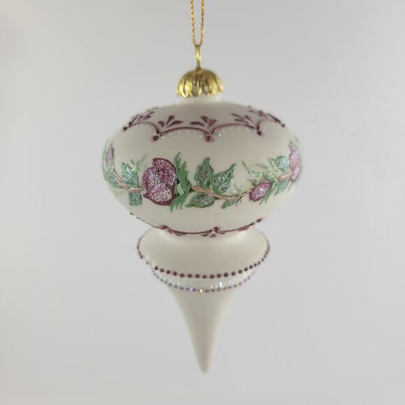Vintage Rhyn Rivet Ivory White and Rose Red Christmas Ornament - Picture 1 of 3